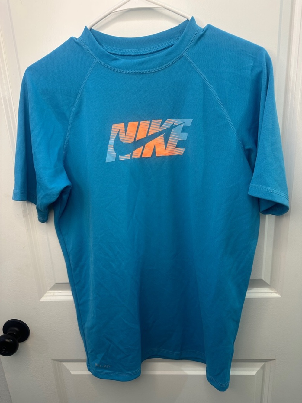 Nike Dri-Fit Light Blue/Neon Orange Short Sleeve Athletic Tee Size Small